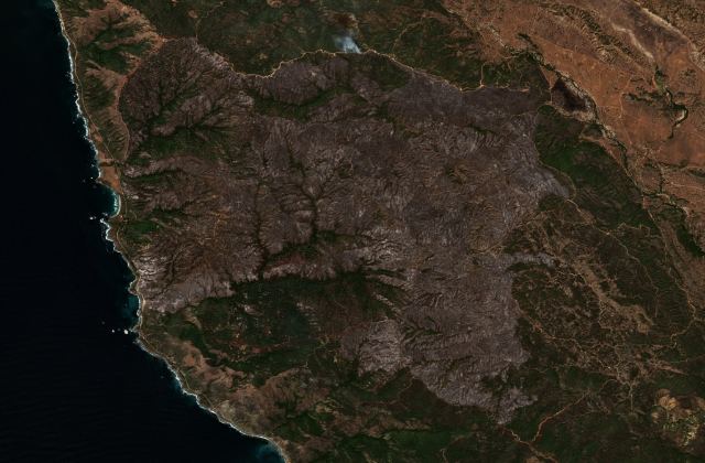 Satellite view on the south Big Sur coast, California