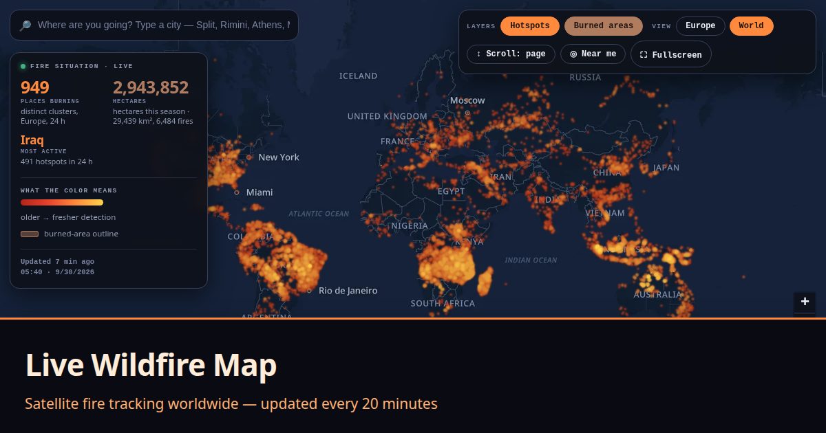 Live Wildfire Map — Satellite Fire Tracking Worldwide | Wildfire Live Map