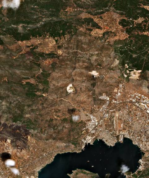 Satellite view near Mándra, Greece