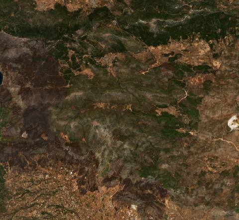 Satellite view near Vília, Greece
